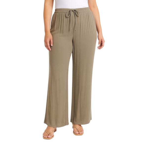 Zara Women's Beige Khaki High Waisted Drawstring Wide Leg Trousers Pants Size L - Picture 1 of 6
